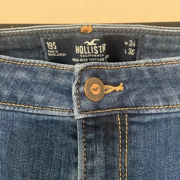 Hollister women's 34 short high rise vintage flare denim w/ raw hem EUC - Picture 3 of 5